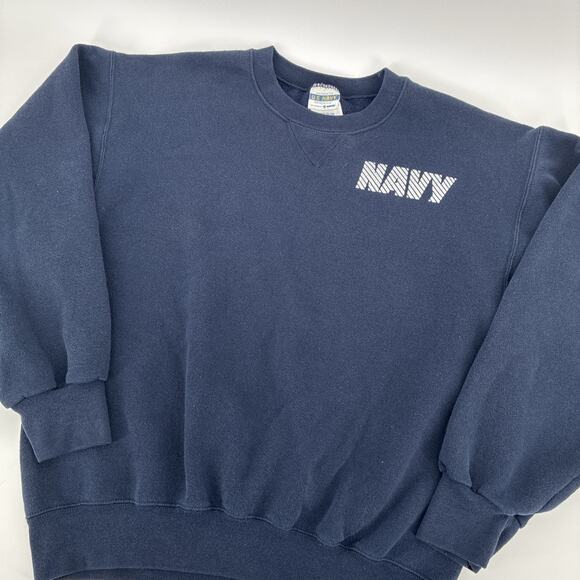 Vintage U.S. Navy Sweatshirt Men Medium Blue Made In USA Authenic Crew Neck 80s - Picture 1 of 11